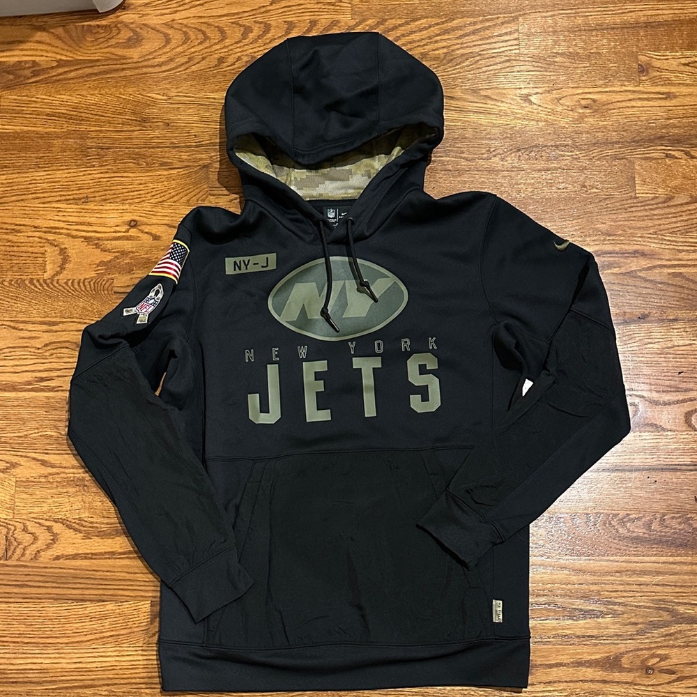Nike Black Dri-Fit New York Jets Camo Lined Hoodie- Mens Size Medium